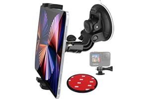 Aozcu Windshield Car Tablet Mount, Window Dashboard Tablet Holder, 95mm Powerful Suction Mount with 1/4'' Screw Tip for iPad Pro 11/ Air/Mini, Galaxy Tabs, More 4-13'' Phone & Tablets, and Camera