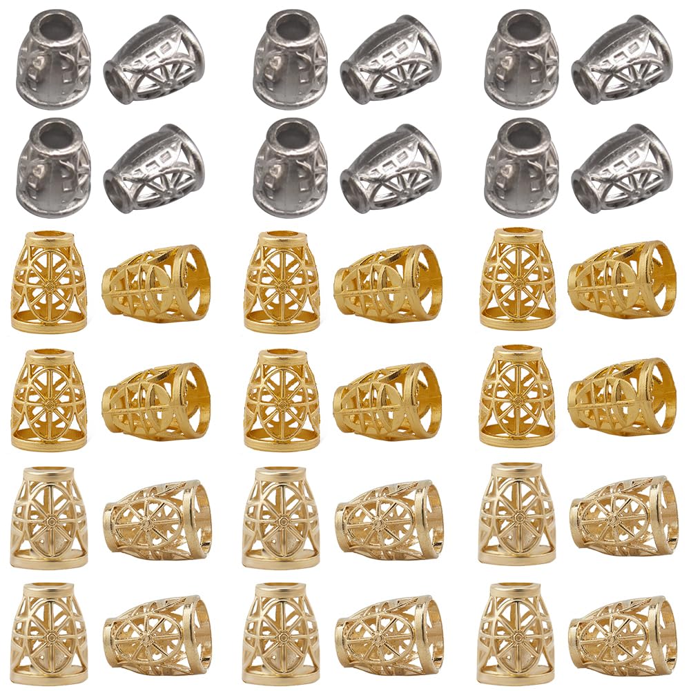 GORGECRAFT 3 Colors 90PCS Hollow Metal Bell Stopper Conical Cord Ends Caps Lock Rope Fastener End Stopper Zipper Pull Rope Ends for Drawstring Lanyard Backpack Bag DIY Art Handcraft Gold Silver