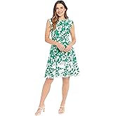 London Times Womens Floral Print Fit and Flare with Contrast Border at Hem