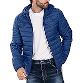 Puffer Jacket for Men Hooded Lightweight Water Resistant Winter Jackets Outerwear for Camping Travel Blue XL