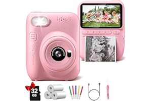 GOFUNLY Instant Print Camera for Kids, 3.0" HD 32MP Kids Camera 1080P with 3 Rolls of Printer Paper, Birthday Gifts Toy for 3-12 Year Old Girls Boys with 32GB SD Card-Pink