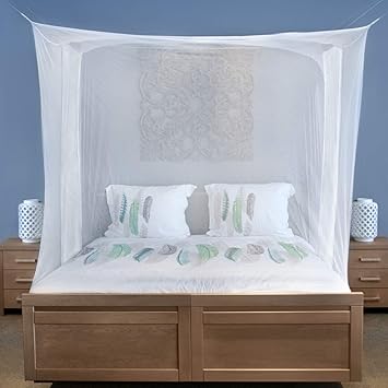 MOSKITONETZ für Doppelbett - 6 Hängeschlaufen und 2 seitliche Öffnungen - Betthimmel-Aufhängeset und Tragetasche inklusive - 