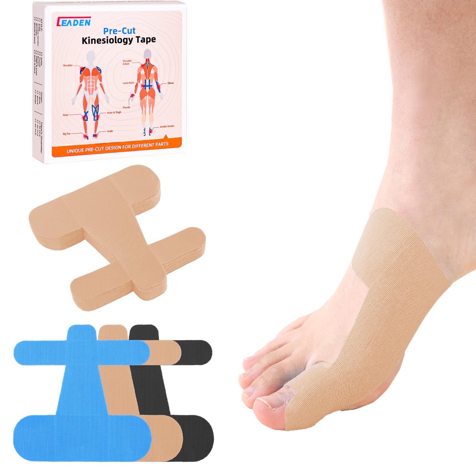 Photo 1 of IEADEN Precut Kinesiology Tape for Bunion, 40 Pcs, Bunion Corrector & Relief, Big Toe Support and Pain Relief, Breathable Hypoallergenic Latex-Free Tape, (Beige)