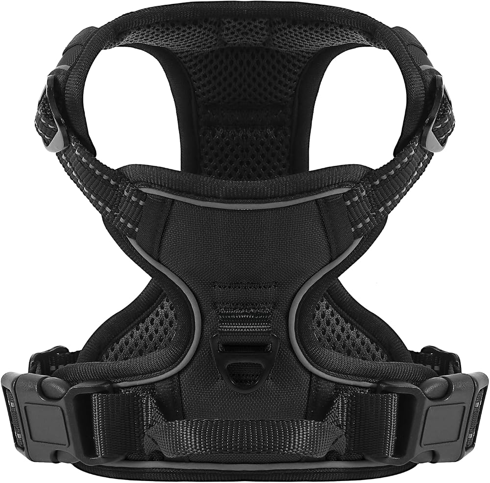 Belababy Dog Harness Reflective Front Clip No Pull Adjustable Black XL