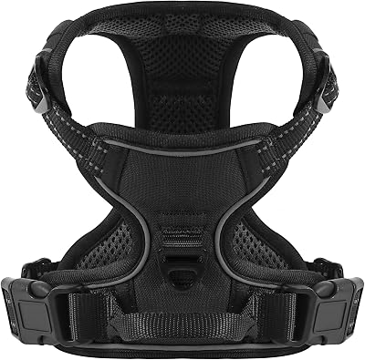 Belababy Dog Harness Reflective Front Clip No Pull Adjustable Black XL