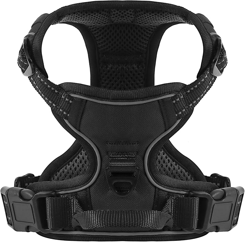 Belababy Dog Harness Reflective Front Clip No Pull Adjustable Black XL