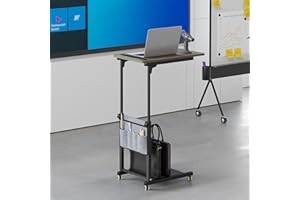 JXINONT Adjustable Height Overbed Table, Sofa Side Bedside C Table with Wheels, Hospital Bed Table Rolling Tray with Storage, Mobile Computer Desk Laptop Table for Home Use with Side Pocket