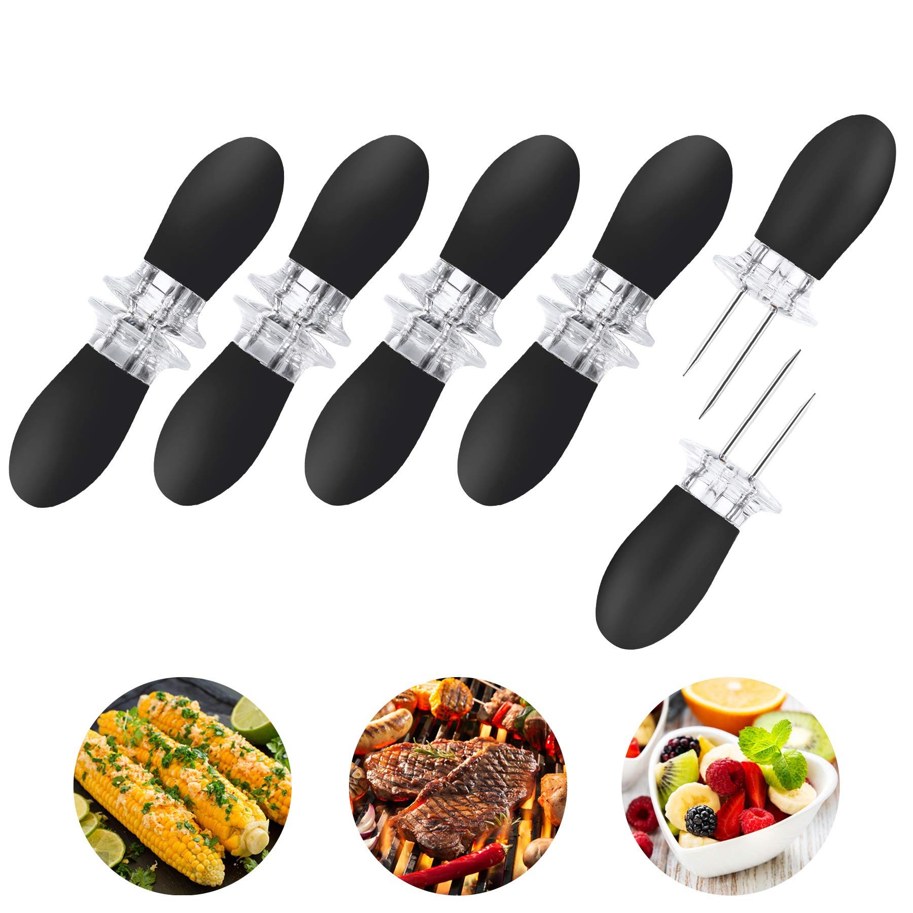 Photo 1 of 10Pcs/5 Pairs Corn Holders, Stainless Steel Corn on The Cob BBQ Fork Skewers for Home Cooking Parties Camping(Black)