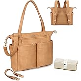 miss fong Diaper Bag Tote Baby Bag Leather Diaper Bag Backpack Large Diaper Tote Bag with 11 Pockets Pañaleras Para Bebe with Diaper Changing Pad, Stroller Straps,4 Insulated Pockets