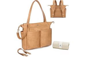 miss fong Diaper Bag Tote Baby Bag Leather Diaper Bag Backpack Large Diaper Tote Bag with 11 Pockets Pañaleras Para Bebe with Diaper Changing Pad, Stroller Straps,4 Insulated Pockets