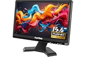 Suprlipy 15.6 inch FHD Small IPS Monitor LCD Display Screen 1920x1080 60Hz 16:9 with BNC VGA AV Input Built-in Lounspeakers for CCTV Security Camera DVR PC RasPi