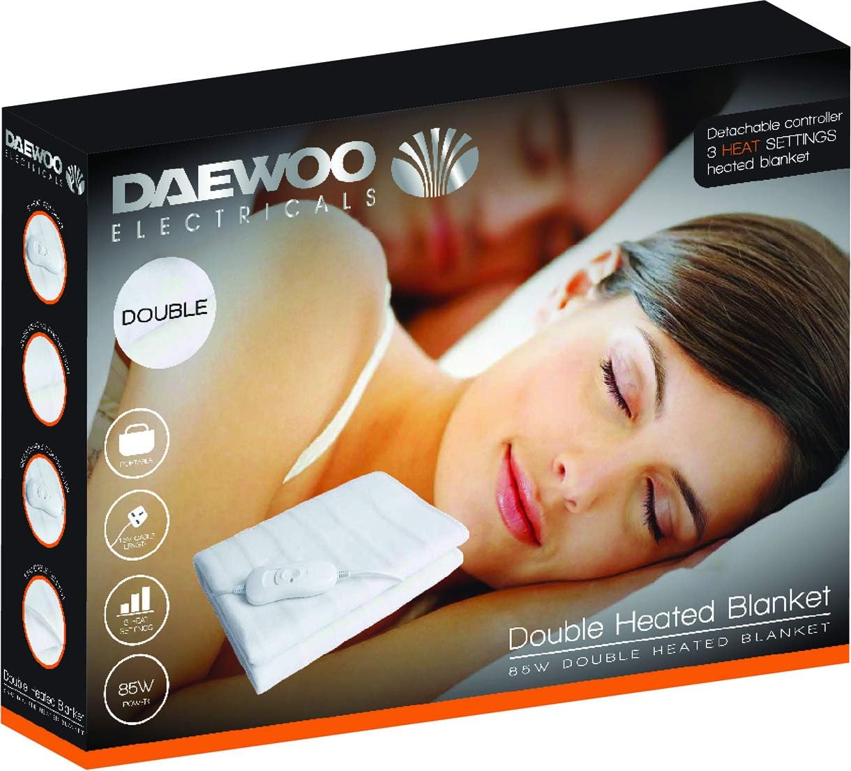 Daewoo Electric Blanket With 3 Heat Settings, Over Heat Protection, Detachable Controller, Heated Blanket, Double