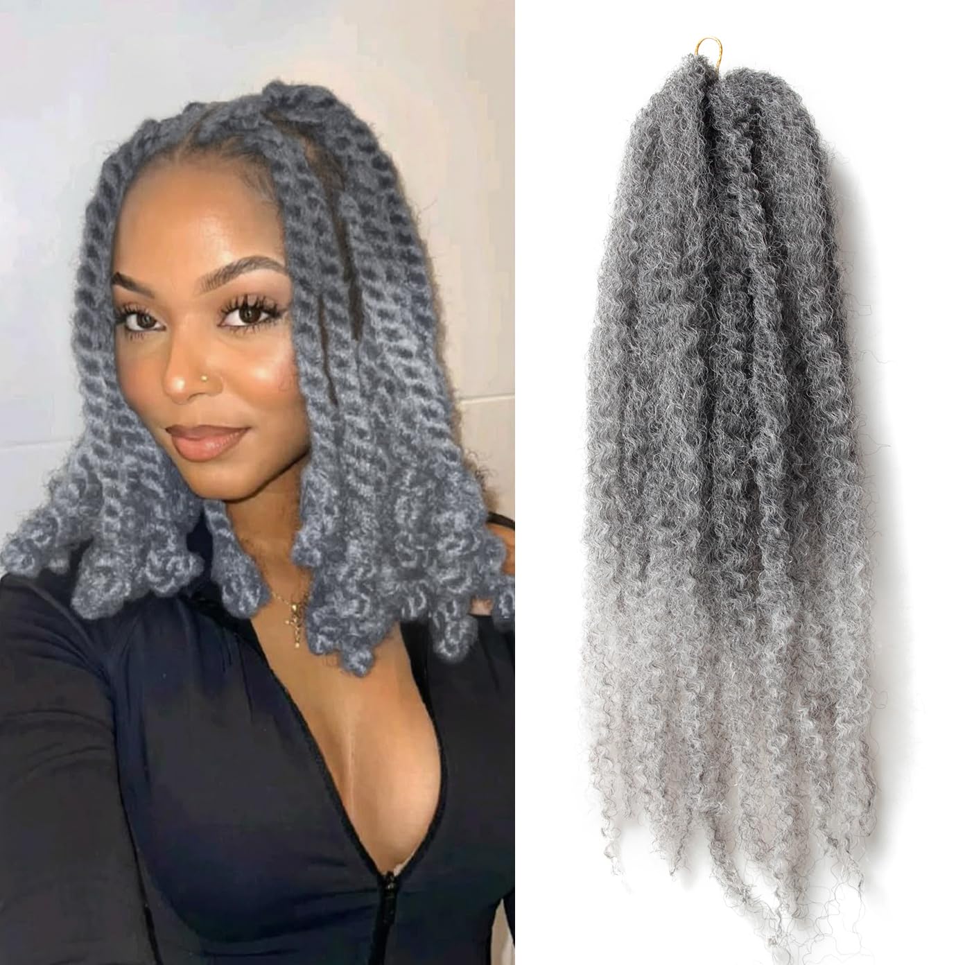 Photo 1 of 18-inch Grey Marley Twist Braiding Hair – Soft, Fluffy & Versatile Synthetic Extensions for Natural-Looking Styles, Perfect for Crochet Hair & Cuban Twist Hair