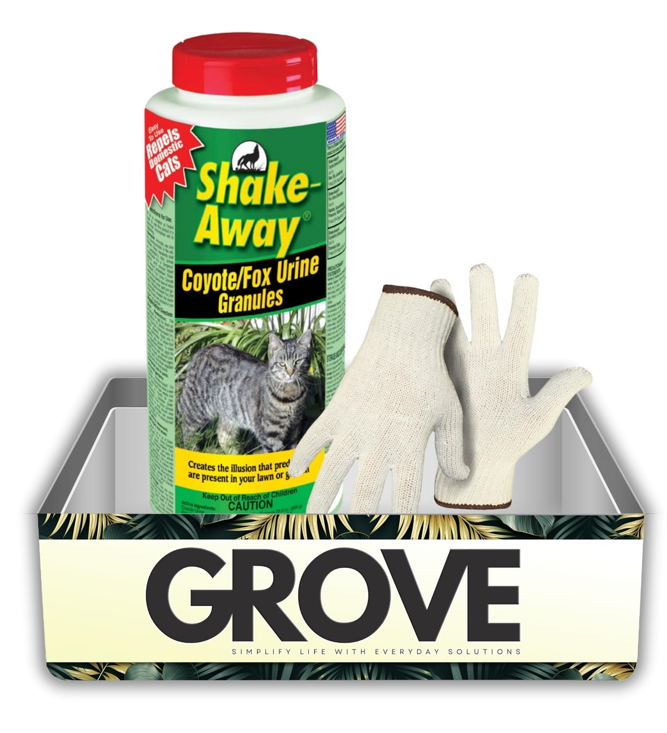 View 1 of -Away Urine Animal Repellent Granules for Coyote/Fox 28.5 oz Bundle with Work Gloves – Natural Fox and Wolf Urine Granules for Outdoor Animal Control – Gift Set (2 Items)