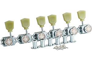 Guyker 6Pcs Guitar Locking String Tuning Pegs (3R + 3L) – 1:15 Vintage Deluxe Style Tuners Key Machine Heads Set with Keystone Knob Replacement for Les Paul Style Electric or Acoustic Guitar - Chrome