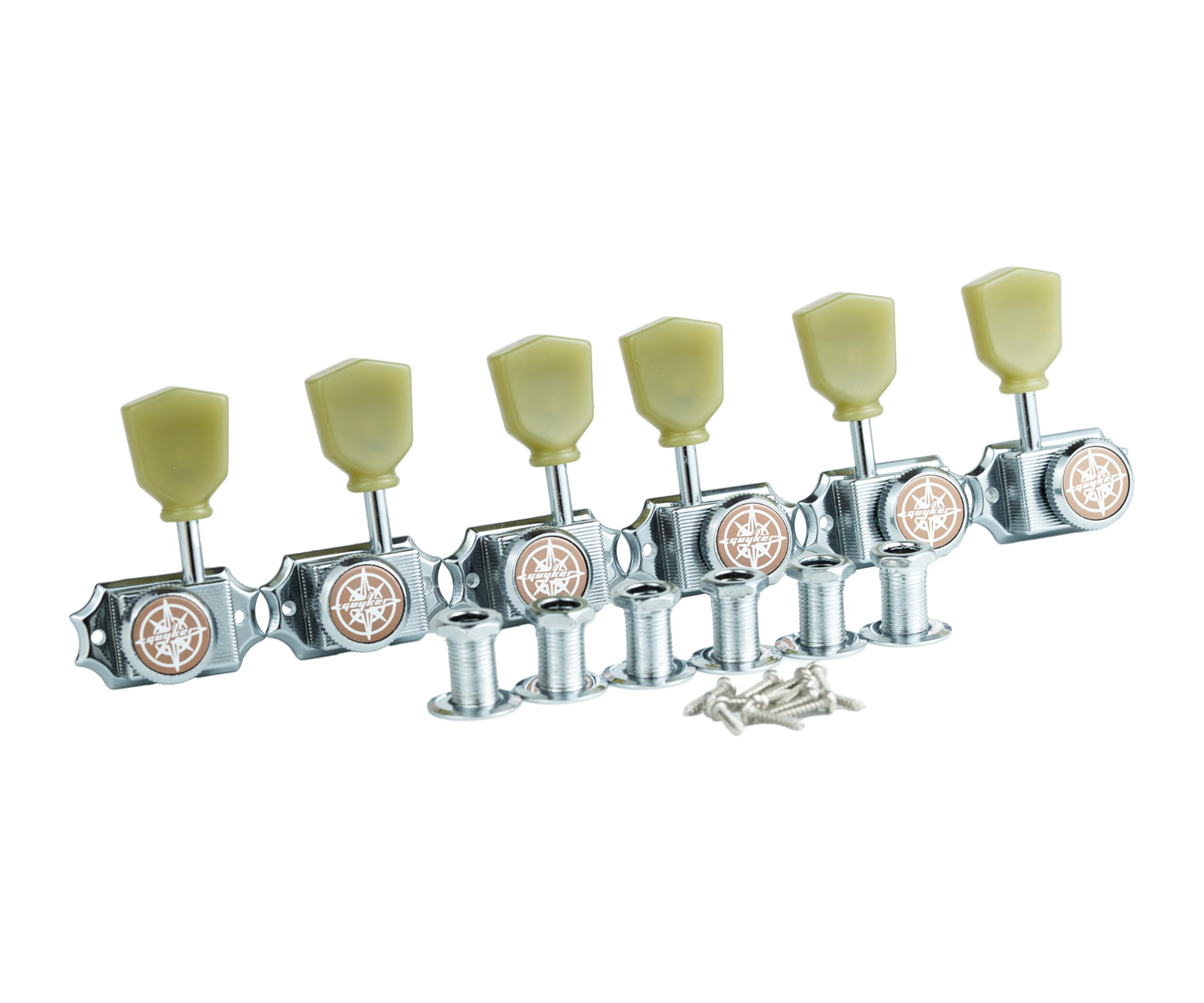 Guyker 6Pcs Guitar Locking String Tuning Pegs (3R + 3L) – 1:15 Vintage Deluxe Style Tuners Key Machine Heads Set with Keystone Knobs Replacement for Les Paul Style Electric, Folk or Acoustic Guitars
