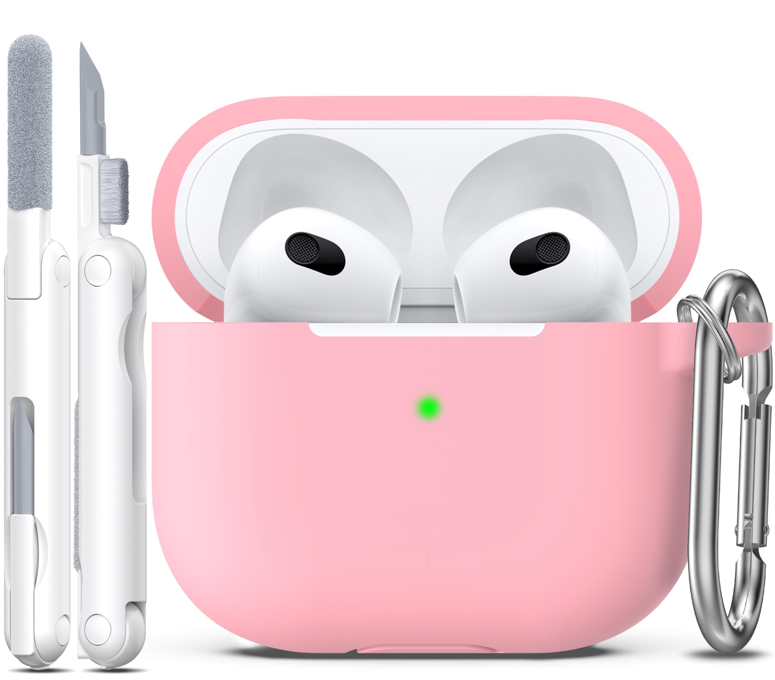 Photo 1 of R-fun Compatible with AirPods 3 Case Cover, Silicone Protective Accessories Skin with Keychain Compatible with Apple AirPod 3rd Generation 2021 for Women Men Girls Boys,Front LED Visible,Pink