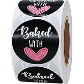 Hybsk Baked with Pink Love Stickers Stickers for Bakeries Bake Sales Presents Weddings Baby Showers Events Baking Stickers 50