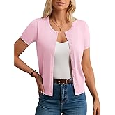 GRACE KARIN Short Sleeve Cardigans for Women, 2026 Summer Knitted Sweater Tops, Basic Crew Neck Crop Outfits