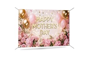Mocsicka Mother Day Backdrop Banner Pink Flowers Balloon Happy Mothers Day Decorations Banner Photo Booth Props 70.8 x 43.3 I