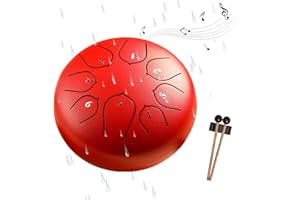 Rain Drum for Outside Garden - 6 Inch 8 Notes Steel Tongue Drum, Handpan for Beginners (Red)