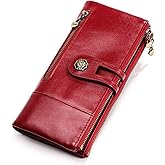 shuainiu Women's RFID Blocking Wallet Soft Leather Clutch Money Ladies Purse Slim Card Holder Organizer Zip Pocket (3513-Red)