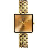 CARLIEN Womens Stylish Dainty Square Gold Silver Plated Bracelet Quartz Watch Elegant Dress Stainless Steel Waterproof Casual Fashion Ladies Wristwatch Present for Her