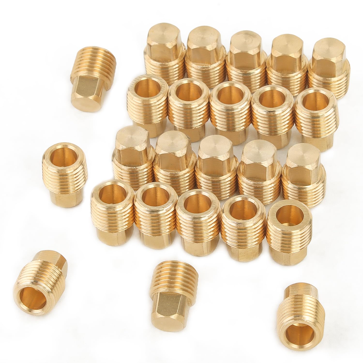 LTWFITTING Brass Pipe 1/4-Inch Male BSPT Square Head Plug Fittings Fit for Vehicle Engine (Pack of 25)