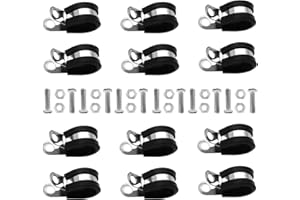 TOMSHIELE 12 PCS 5/8 Inch Cable Clamps with 12 Pairs of Bolts Accessories, 304 Stainless Steel Rubber Clamps, Rubber Coated Cushioned Pipe Clamps