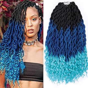 Amazon Com Gx Beauty Faux Locs Crochet Hair 20inch Goddess Locs Crochet Hair With Curly Ends Ombre Blue Wavy Faux Locs Braids Hair Beauty