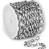 16.5FT Stainless Steel Oval Rolo Chains Roll, 5.5mm Width 304 Stainless Steel Oval Cable Link Chain Bulk Spool for Jewelry Making DIY Craft