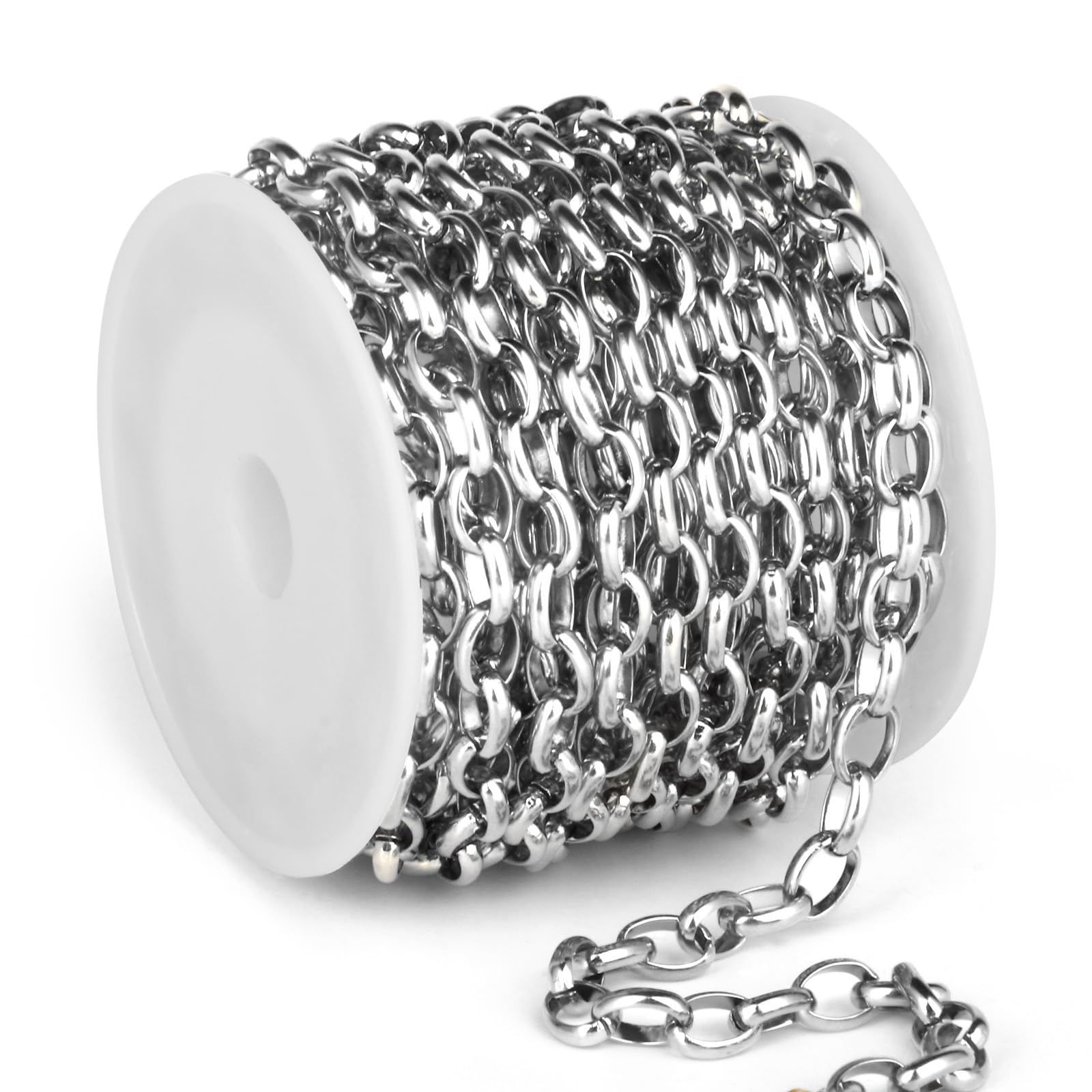 Photo 1 of 16.5FT Stainless Steel Oval Rolo Chains Roll, 5.5mm Width 304 Stainless Steel Oval Cable Link Chain Bulk Spool for Jewelry Making DIY Craft