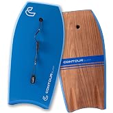 CONTOUR SURF 44" Body Board for Adults &amp; Taller, Bigger Riders, Lightweight EPS Core Bodyboards for Beach with Dual Reinforcement Stringers Double Swivel Coiled Wrist Leash