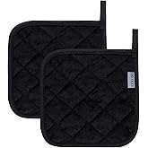 ONLYKXY 2pcs Cotton Heat Resistant Pads Basic Square Pot Holder 17cm/6.69inch Multipurpose Quilted Liner Little Trivet Cloth Potholders for Hot Cold Kitchen Baking Cooking Oven (Black)
