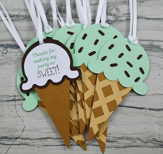 Amazon Com Mint Ice Cream Cone Party Favor Tags Set Of 12 Handmade