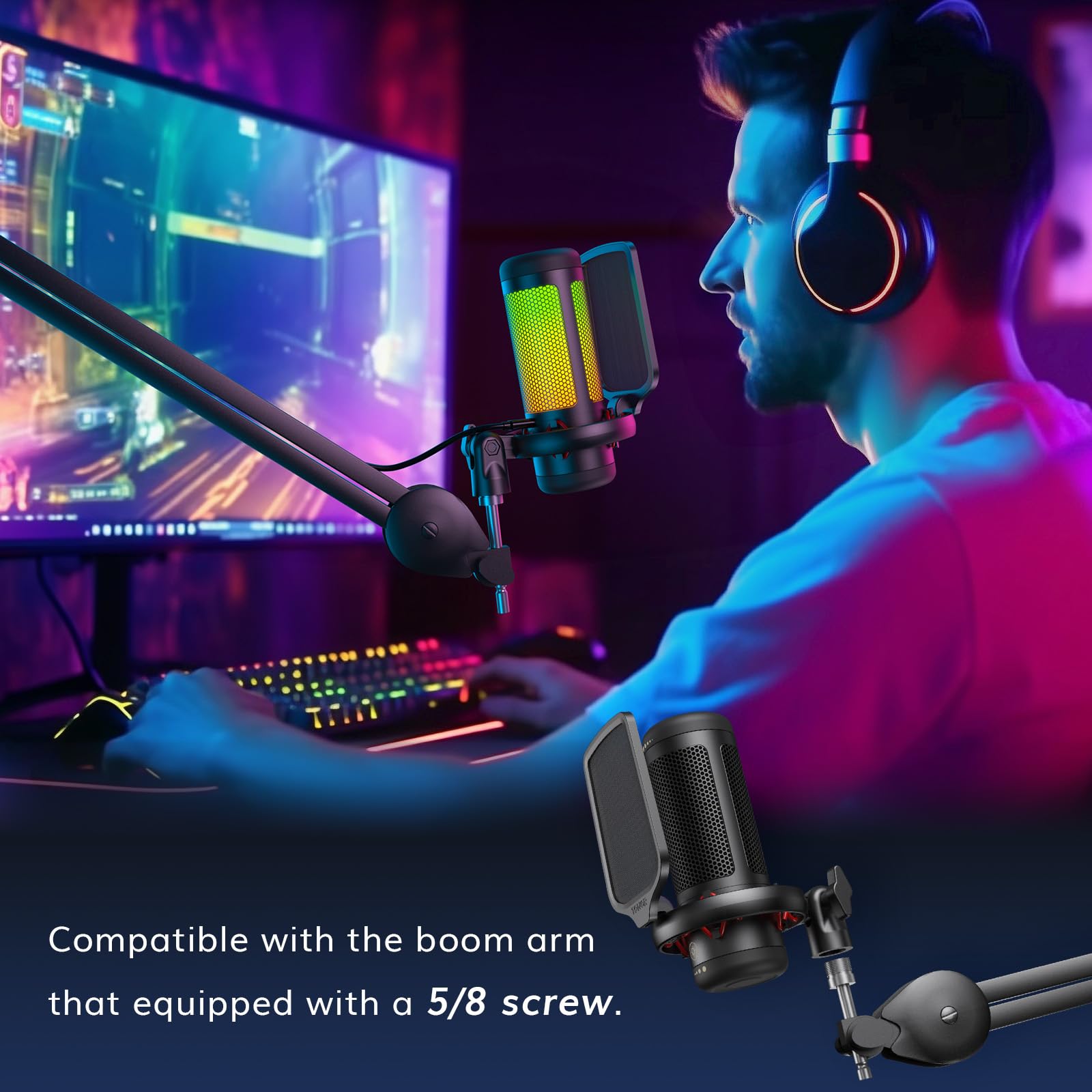 TONOR USB Gaming Microphone for PC, Cardioid Condenser Mic with Adjustable RGB Modes & Brightness, Quick Mute, Gain Control, for Streaming, Podcasting, Recording, PS4/5 Desktop Mic TC310