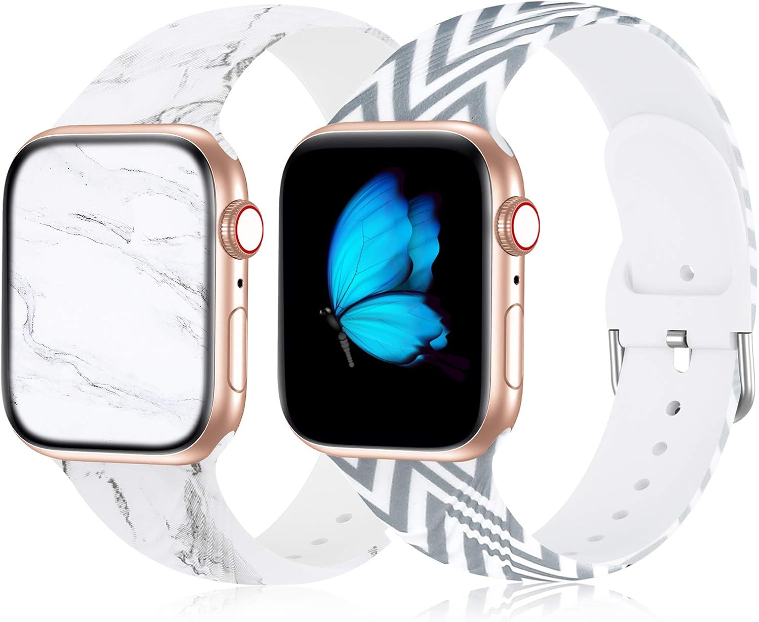 Floral Bands Compatible with Apple Watch Bands 38mm 40mm 42mm 44mm for Women, Soft Comfy Silicone Sports Band Marble Pattern Replacement Wristbands Strap for iWatch SE Series 6 5 4 3 2 1, 2 Pack