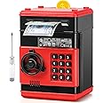 ATM Piggy Bank for Boys Girls, Vcertcpl Mini ATM Coin Bank Money Saving Box with Password, Kids Safe Money Jar for Adults with Auto Grab Bill Slot, Great Gift Toy Bank for Kids (RedBlack 02)