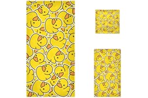 Naanle Cute Funny Yellow Rubber Ducky Soft Luxury Decorative Set of 3 Towels, 1 Bath Towel+1 Hand Towel+1 Washcloth, Multipurpose for Bathroom, Hotel, Gym, Spa and Beach