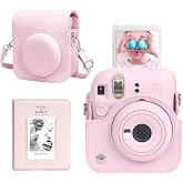 CAIYOULE Camera Case for Fujifilm Instax Mini 12 Instant Film Camera | Protective Camera Case, Camera Crossbody Bag for Fuji Mini 12 with Photo Album, Adjustable Shoulder Strap, Blossom Pink