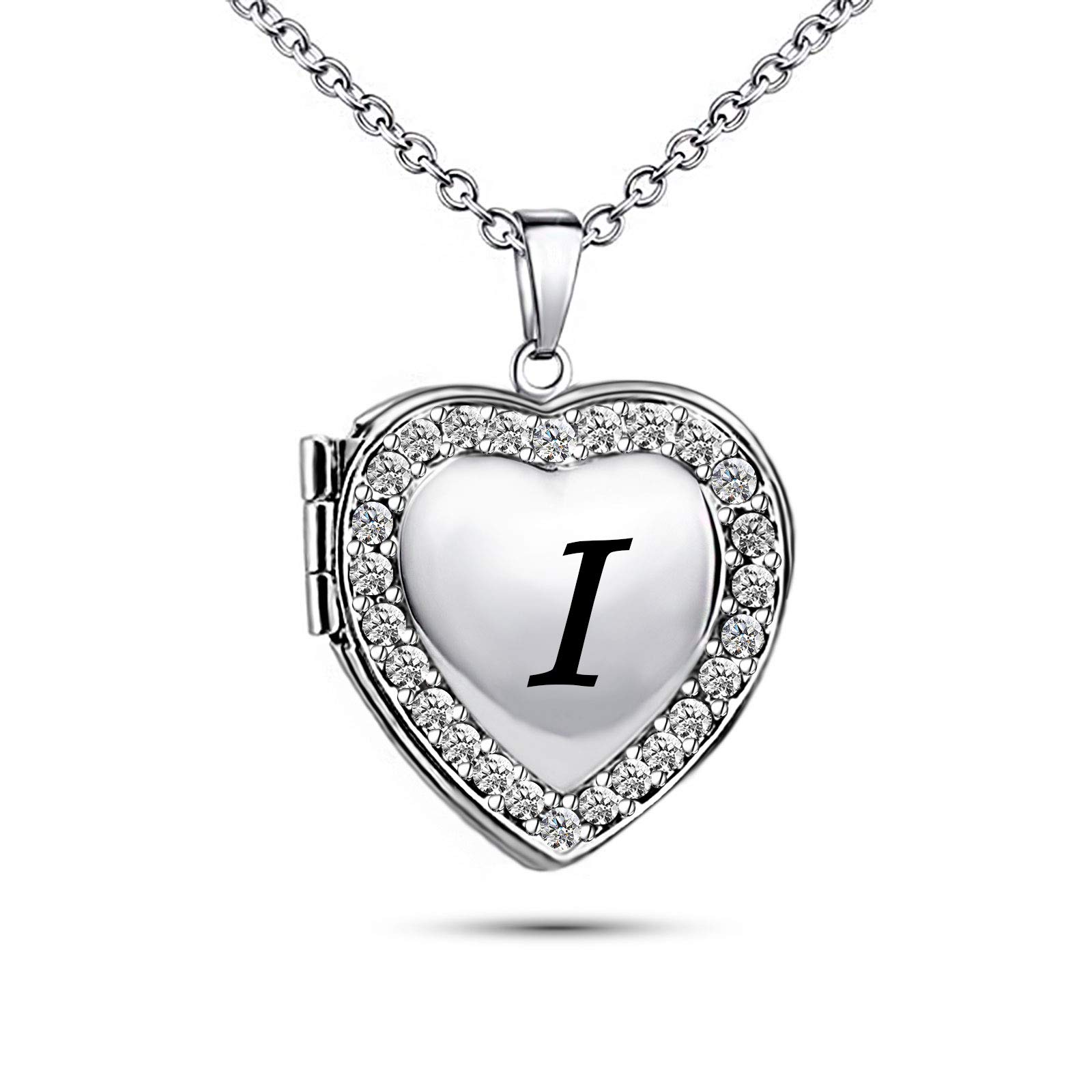 KunBead Jewelry Picture Photo Heart Mum Memory Locket Necklace Kids Letter I Charm Name Necklace with Initial on it