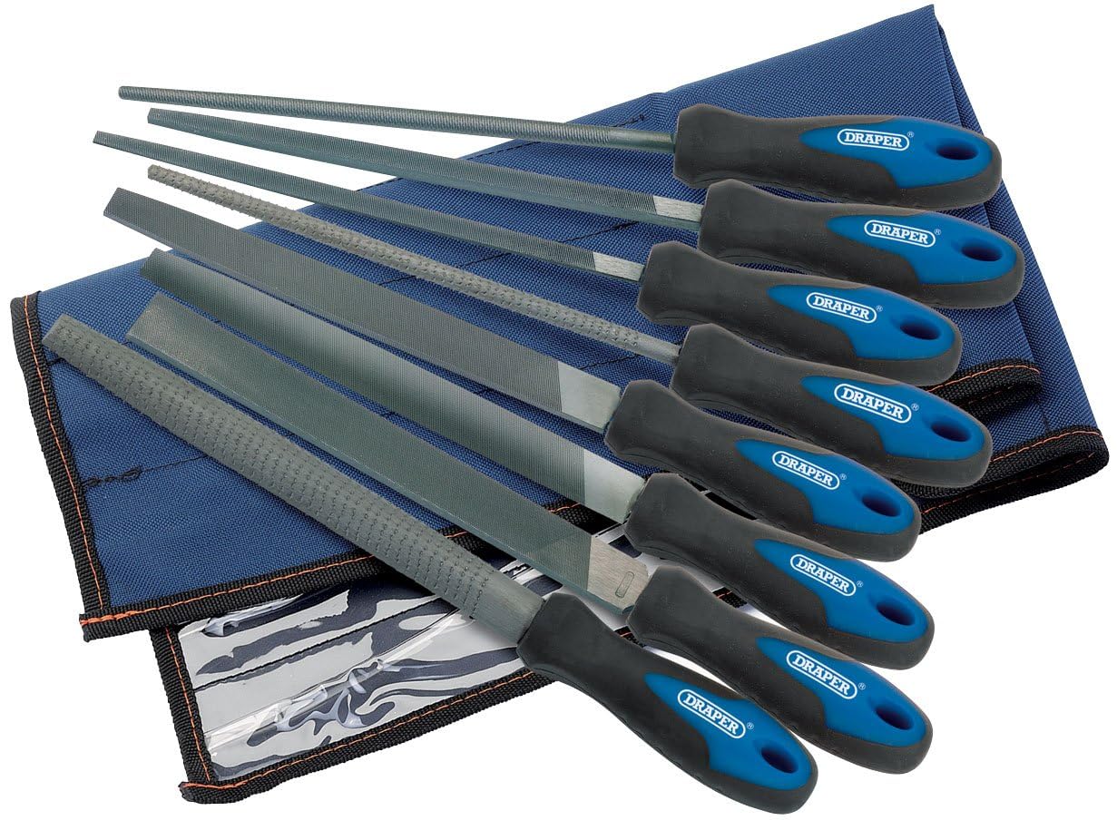 Draper 44961 Engineers File and Rasp Set with Soft Grip, 200mm, 8 Pieces , Blue
