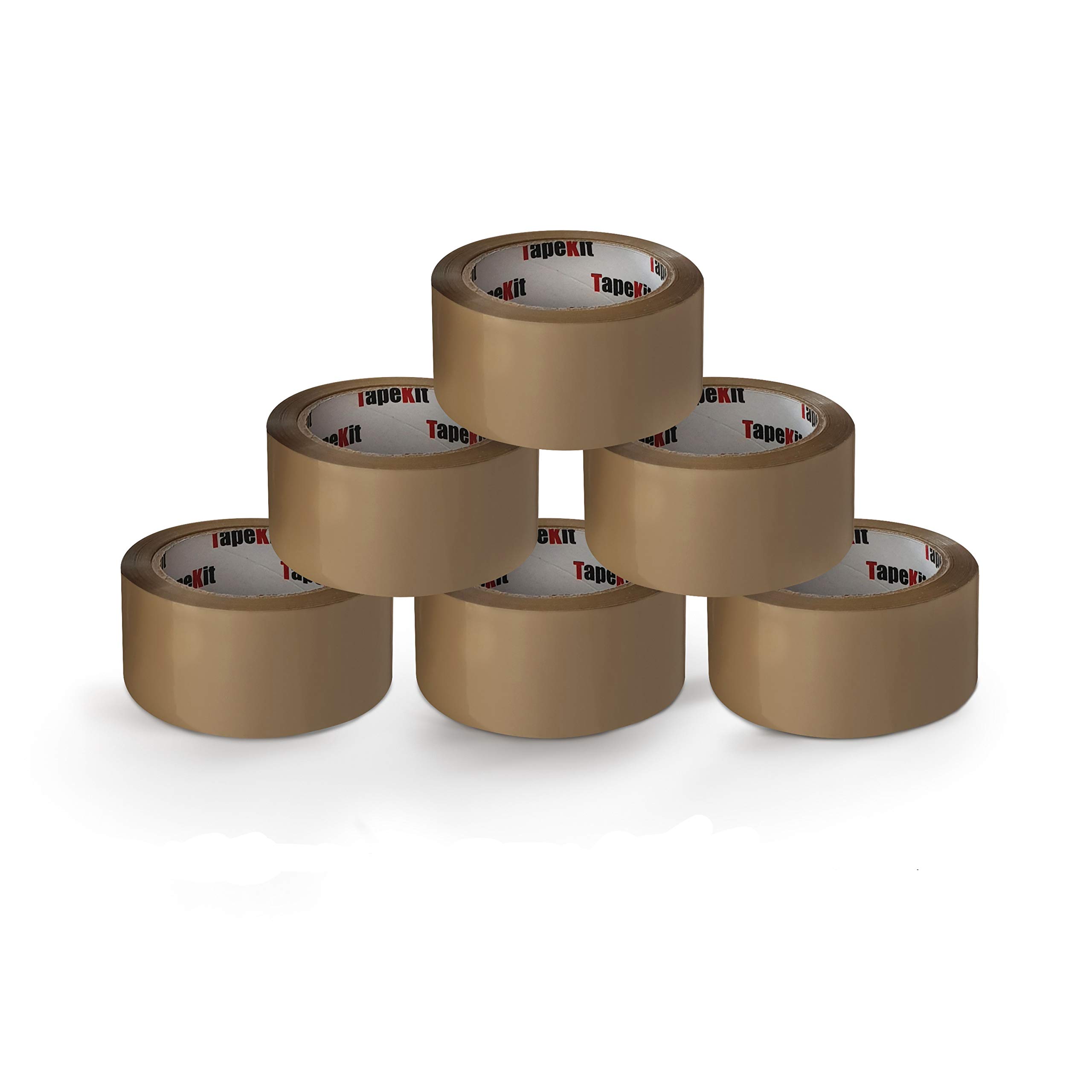 TAPEKIT Genuine 6 Pack of Heavy-Duty Extra Strong, Low Noise, 52 Microns Thickness Brown Tape, 48mm x 6m, Parcel Tape
