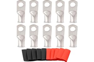 SVAAR 4 Gauge Copper lugs 10PCS 4 AWG - 5/16'' Battery Cable Lugs,Heavy Duty Battery Lugs,4 AWG Wire Lugs Battery Cable Ends/Terminal Connectors 4 Gauge Ring Terminals with 10PCS 3:1 Heat Shrink Tube