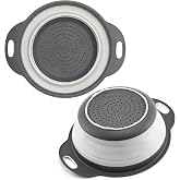 White Round Silicone Collapsible Colander &ndash; Silicone Round Kitchen Strainers with Plastic Handles Small Foldable Kitchen Strainer Perfect for Draining Pasta Vegetable and Fruit
