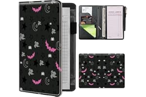 BWEGRHE Server Books for Waitress Waiter with Zipper Pocket, Skull Gothic Leather Server Pads Waitstaff Organizer Guest Check Presenters Server Wallet Money Holder Pouch Fit Apron