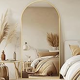 Homsion Full Length Mirror, 77"x38" Oversized Arched Mirror Large Standing Mirrors, Tall Mirrors Body Floor Mirror for Bedroom Living Room Aluminum Frame, Gold