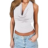 Mstaad Women Halter Top Sexy Backless Tank Tops Cowl Neck Summer Going Out Outfits Cami Tops