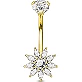 COCHARM 14G Gold Plated Belly Button Rings Lotus Belly Navel Rings for Women Surgical Steel Navel Piercing Jewelry