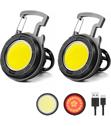 MAKDAK Cob Mini Schlüsselanhänger-Taschenlampe – 1000 Lumen, Wiederaufladbar, 7 Modi, Mit Werkzeugen, 2 Stück